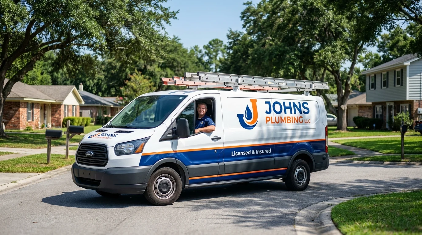 Johns Plumbing LLC service van in Long Island City, NY