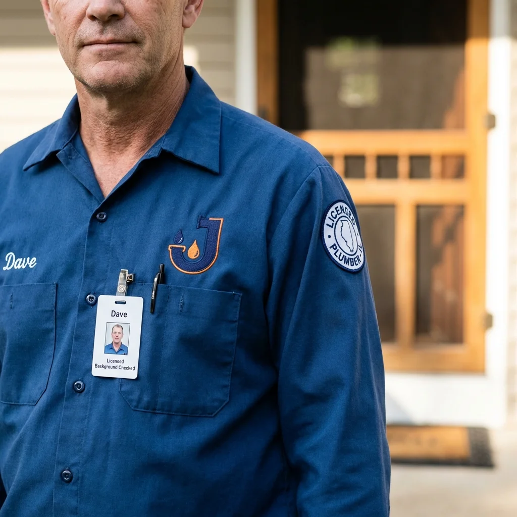 Licensed plumber showing ID badge in Long Island City, NY