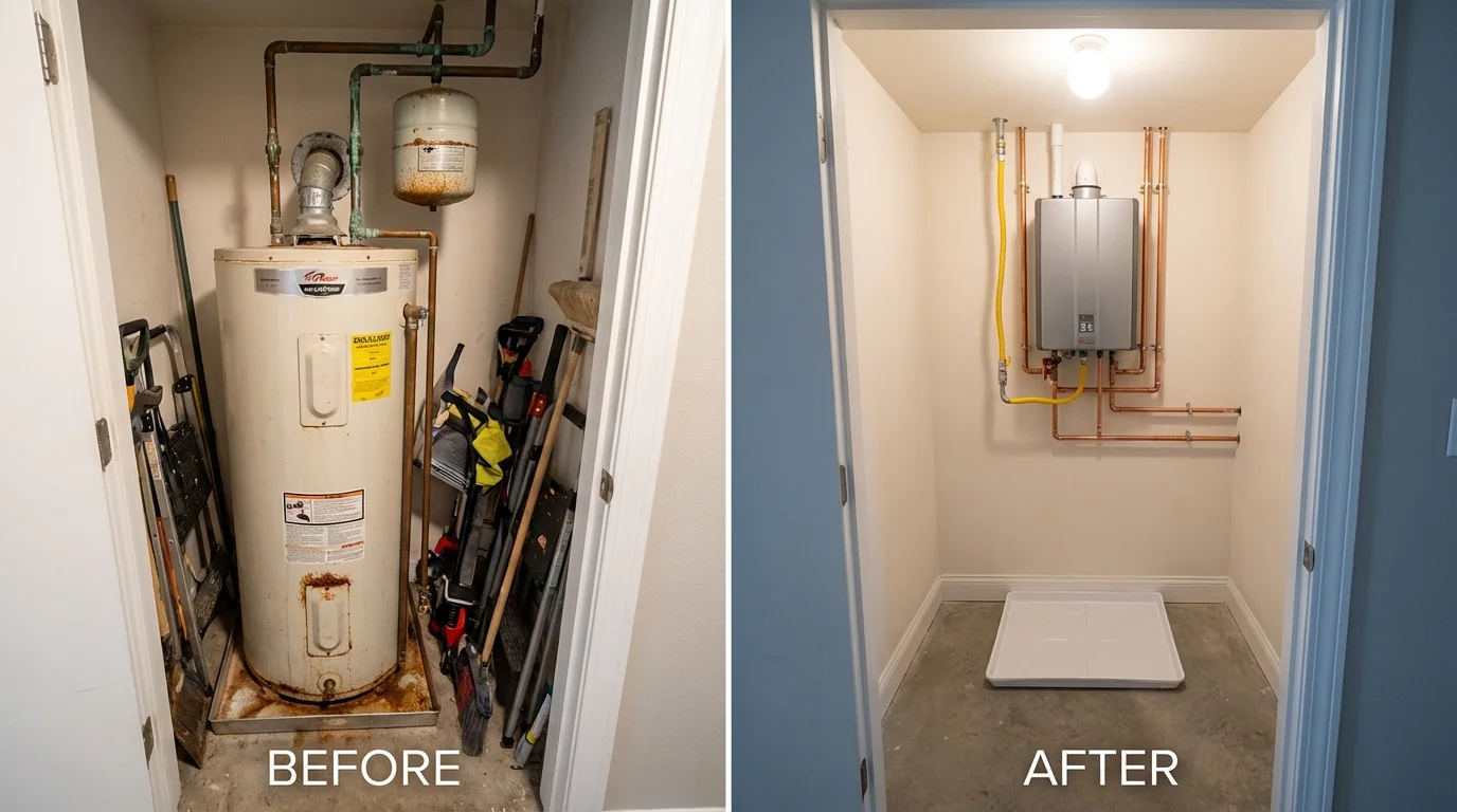 Tank water heater versus wall-mounted tankless unit comparison for Long Island City, NY homeowners