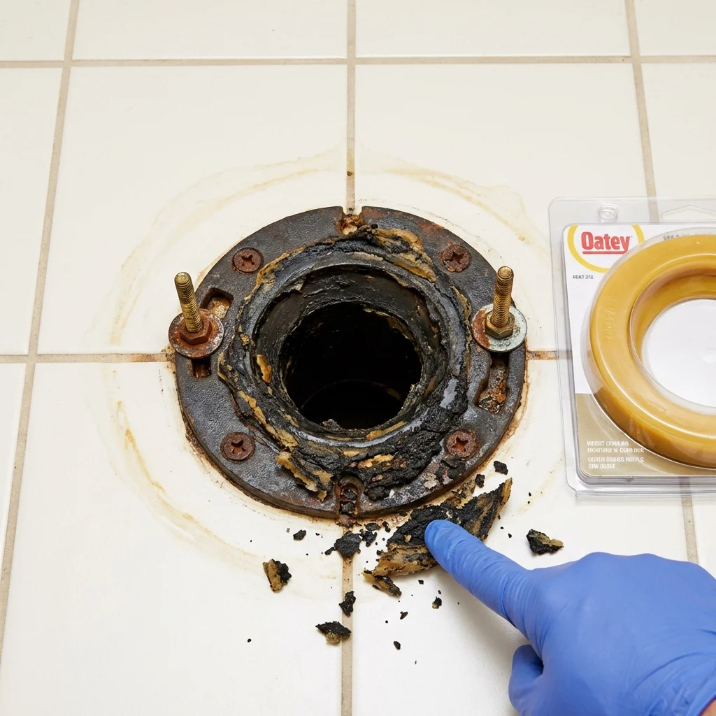 Failed wax ring showing water seepage at the base of a toilet in a Long Island City, NY home