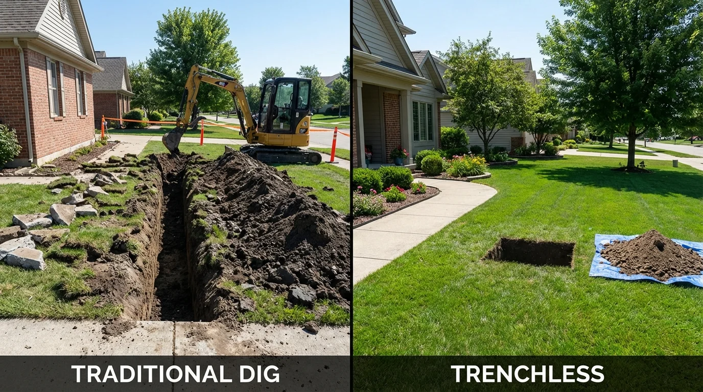 Trenchless sewer repair with minimal yard damage versus traditional excavation in Long Island City, NY